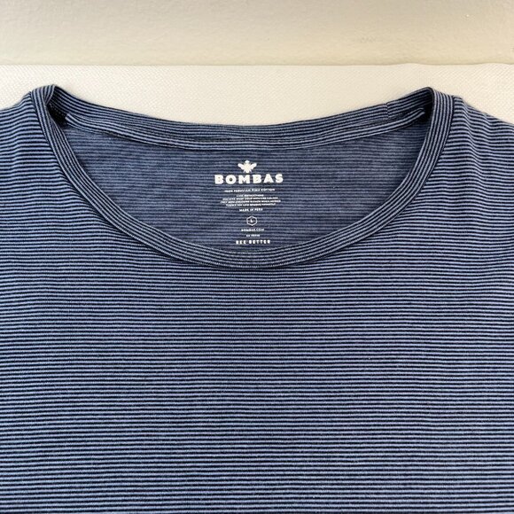 Bombas Blue Striped Tee Crew Short Sleeve T-Shirt Women's Large - Picture 4 of 7